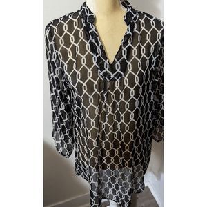 Vintage Just Bee black sheet blouse L 3/4 sleeves 100% polyester